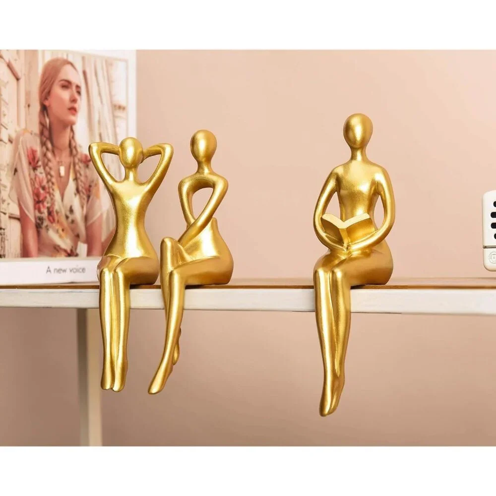 Gold Thinker Statue Décor Book Shelf Abstract Statue Ornament Office Décor
